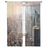 New York City Skyline Mit Blauem Bewölktem Himmel Und Sonnenstrahlen Transparente Vorhänge für Wohnzimmer Schlafzimmer Fenster Voiles Tüllvorhang