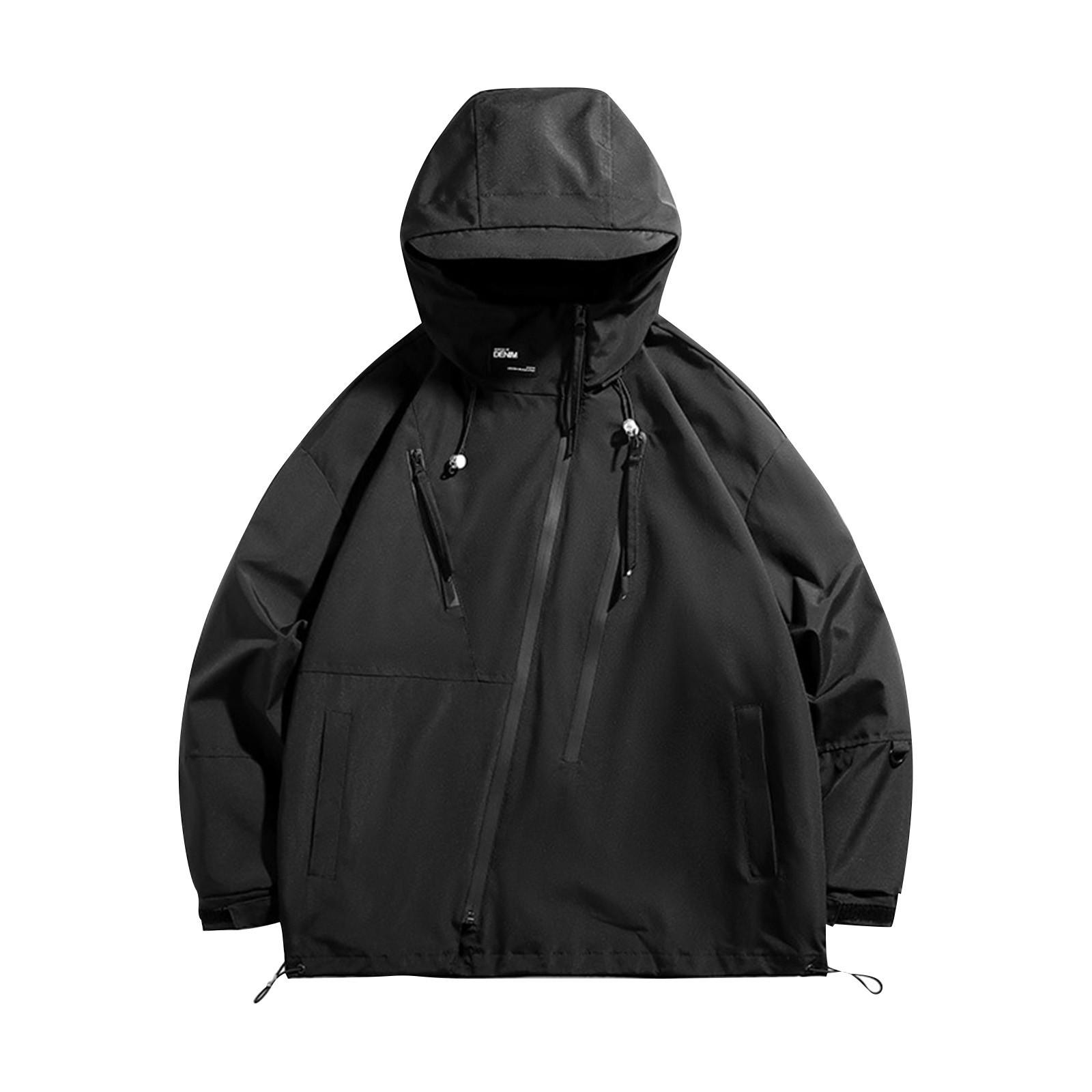 

Мужская весенняя куртка с капюшоном, мужская водоотталкивающая ветрозащитная универсальная модная одежда для активного отдыха, модная куртка M чёрный