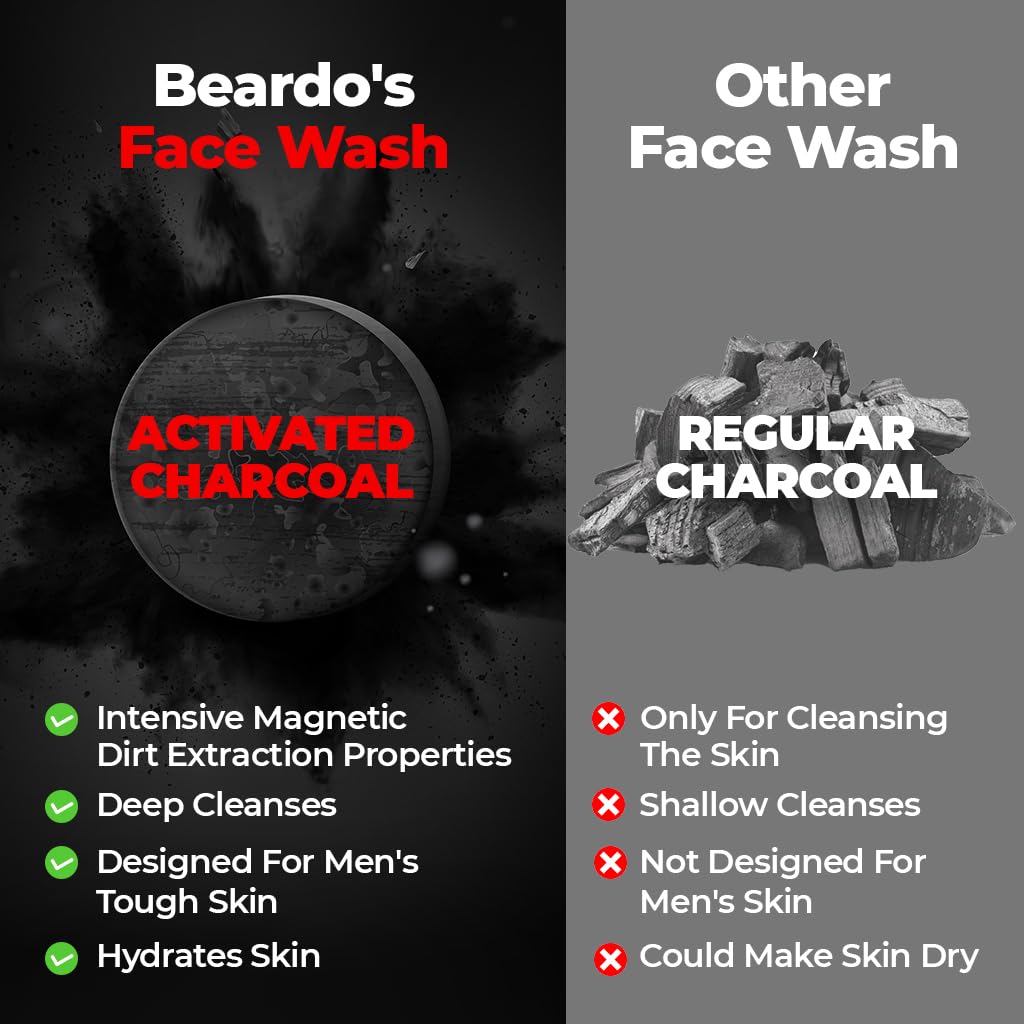Beardo 3 In 1 Activated Charcoal Face Wash For Men Deep Clean Oil Control Detox Oily Skin Dirt Removal Daily Use 100 ml