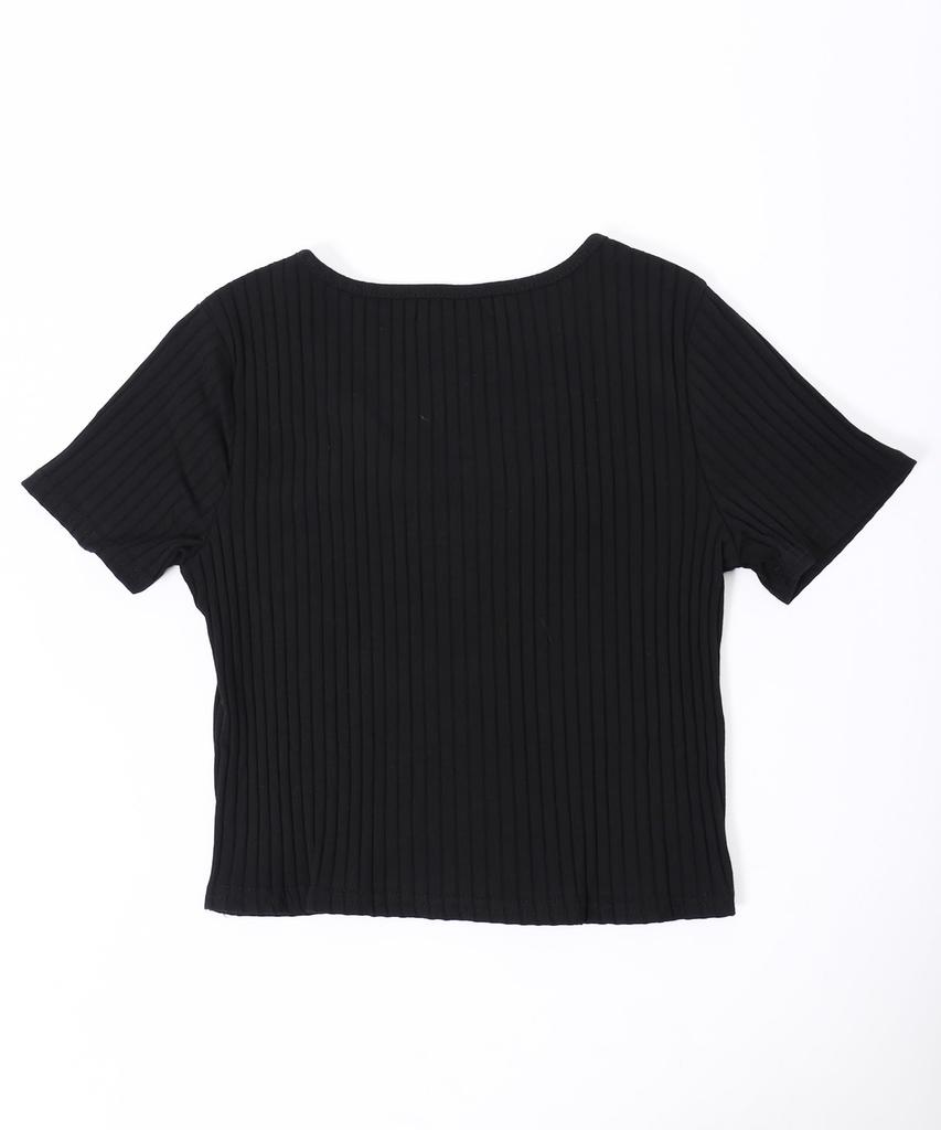 WEGO PHILLY Short Sleeve Compact Size Black T-Shirt, Lace-Up Top, Girly, Casual, Spring/Summer Clothes, Women's, F,