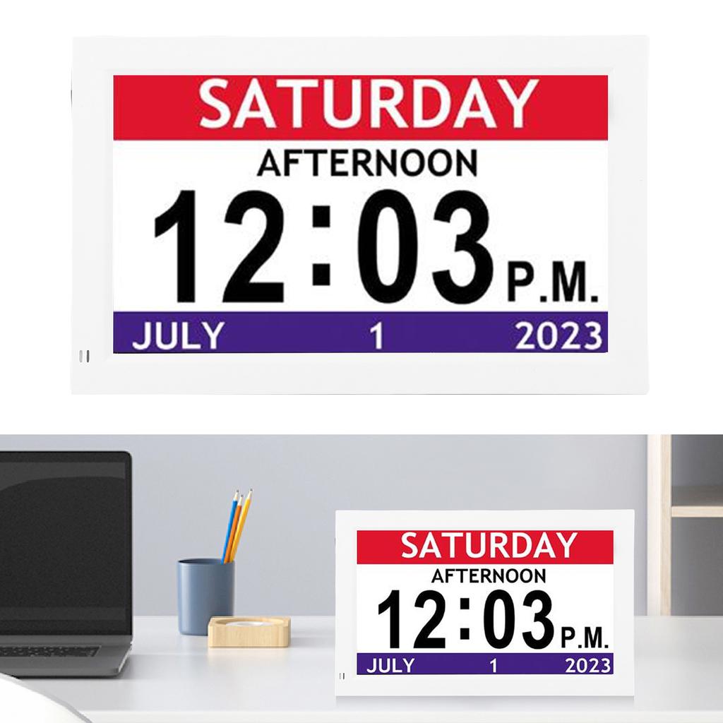 7 Inch Digital Clock with 12 Alarms, Unabridged Calendar Clock for the Eld ly and Ev yone, Auto Dimming, Am ica Large Display Clock with