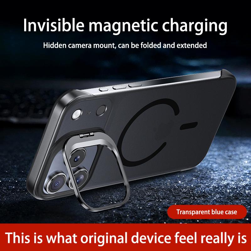 Ultra Thin Frameless Clear Holder Phone Case for IPhone Air 17 16 15 14 13 Pro Max Magnetic Transprarent Lens Bracket Hard Cover