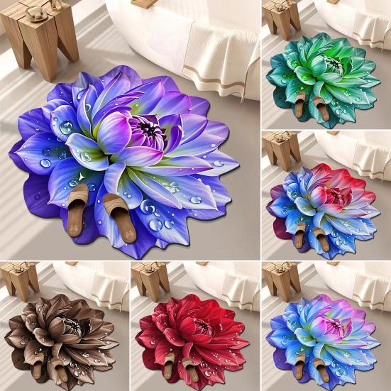 Flower Floor Rug Non-Slip Absorbent Bathroom Mat Decorative 3D Realistic Pattern