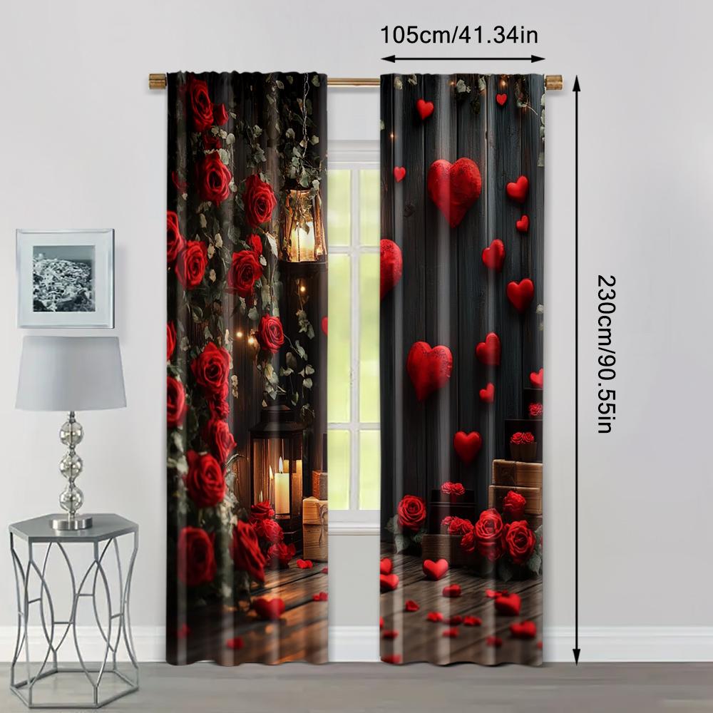 2pc,  Window Drapes Heart Lights As Valentine's Day Blackout  Polyester Birthday Party for Indoor Celebrations, Room,