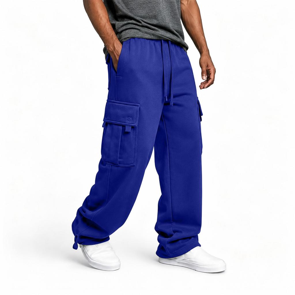 Men's Lined Cargo Pants with Cuffs , Loose Fit Multi Pocket Casual Trousers
