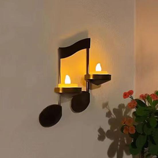 Black Music Note Candle Holder Vintage Wall Mount Tealight Holder Musical Symbol Wall Decor for Living Room Dining Hallway