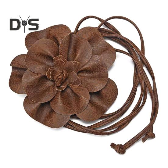 

Пояс с цветочным принтом в стиле бохо для женщин и девочек, тонкий пояс из искусственной кожи с цветочным принтом для свадебного платья кофейный