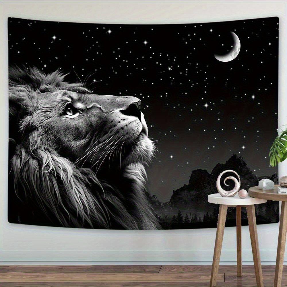 1pcs Cool Lion Tapestry, Space Stars Moon Tapestry, Exquisite Black Tapestry Wall Hanging for Bedroom Living Room Polyester