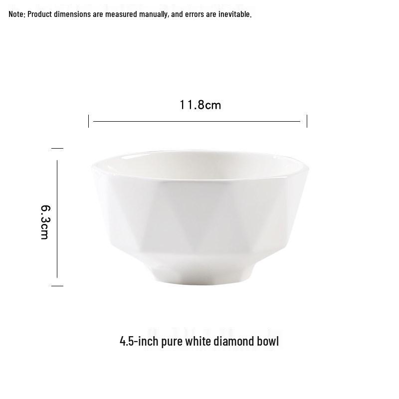 10-Piece Creative Japanese Diamond White Bone China Bowl Set, 2024 New Model 4.5-inch Bone China Diamond Bowl Set of 4