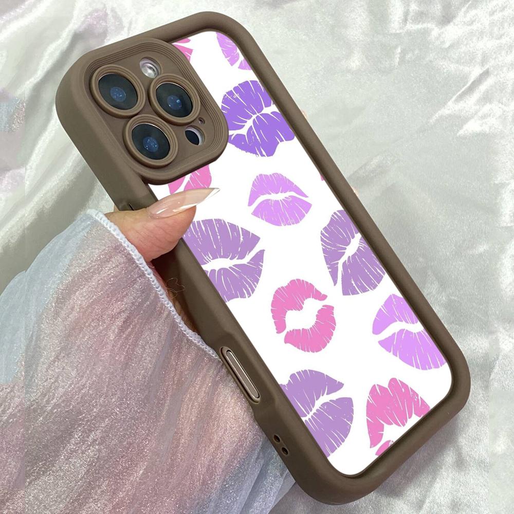 JT437 Purple Lipstick Kisses for iPhone 17 16 15 14 Pro Max Samsung S26 S25 Ultra A17 A07 A56 A16 A14 Xiaomi 15T Redmi 15c Note 14 Soft Case