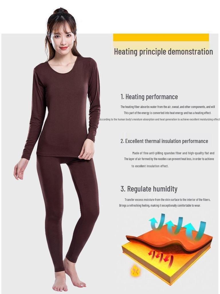 Shufu Damen Samt Warmes Set: Herbst Winter Baselayer Oberteil und Hose