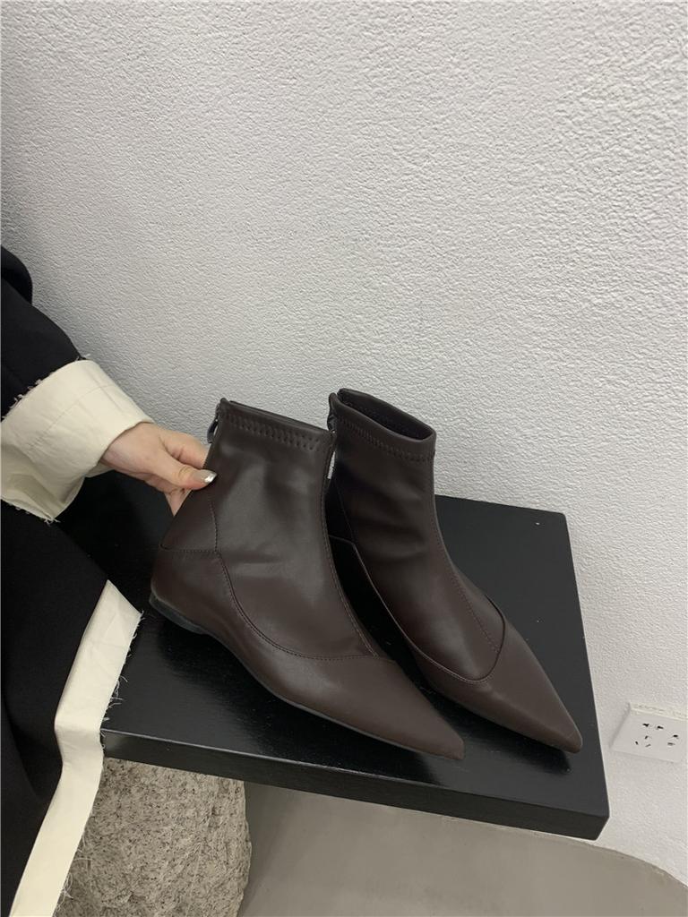 Inner heightening fashion boots 2025 new sewing line simple pointed and ankle boots flat short boots women's thin boots