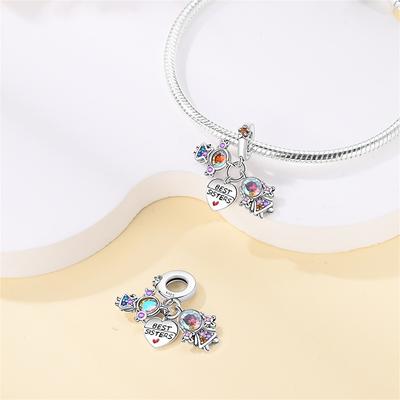 Charm Bead Components Authentic Original Copper Metal Sister Pendant Bead Component Set of Three Pieces Bead Components Compatible With Bracelet High