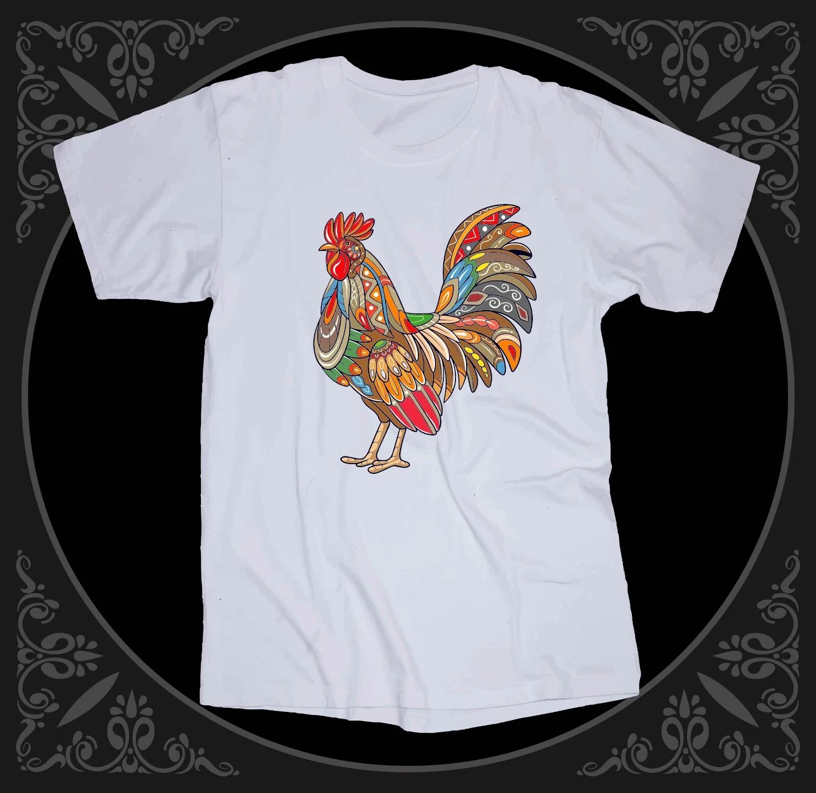 Rooster colorful white T-shirt Farm Ranch Chickens Country living S