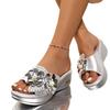 Slope Heel Cool Slippers Women's 2025 Summer New Rhinestone Flower Fish Mouth Slippers Thick Bottom Muffin One-word Drag Women