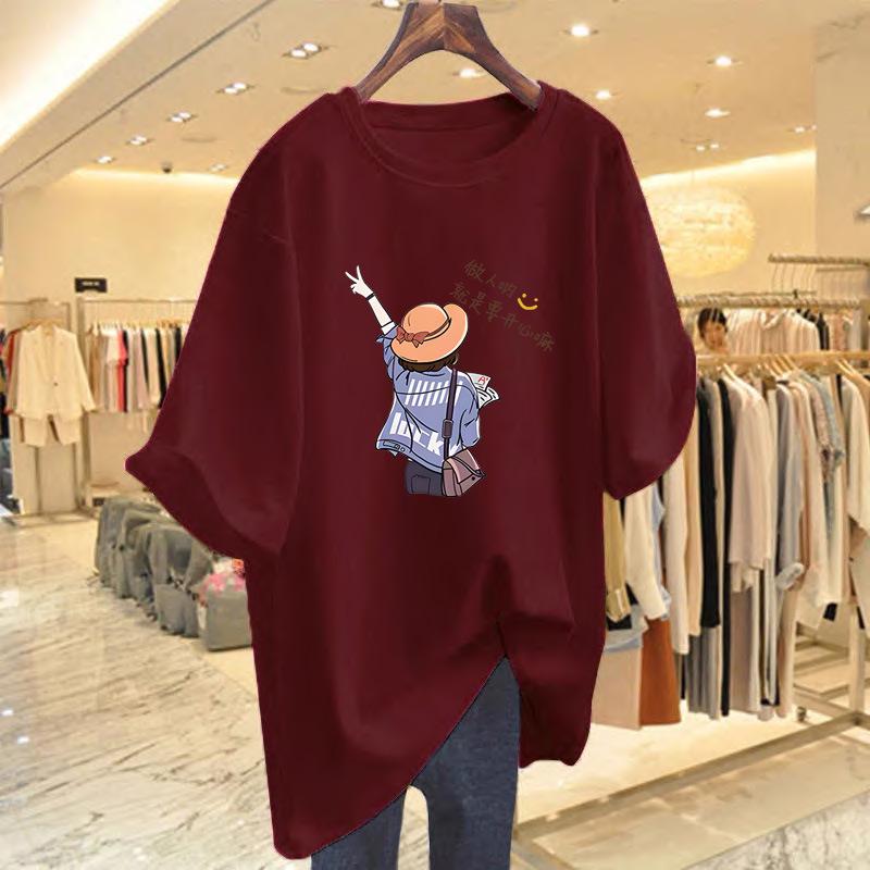 2025 Women's Korean Style Loose Fit Cotton T-Shirt: Casual, Simple Mid-Length Short Sleeve Top