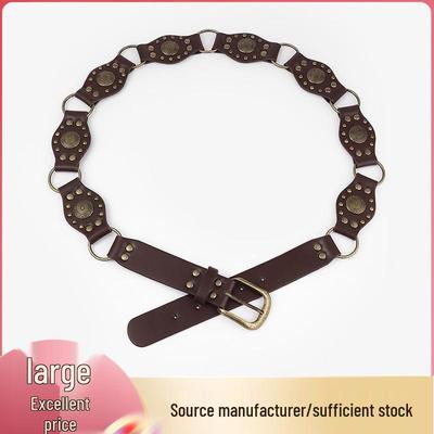Retro American Punk Rivet Eyelet Wide Waist Leather Belt with Metal Buckle