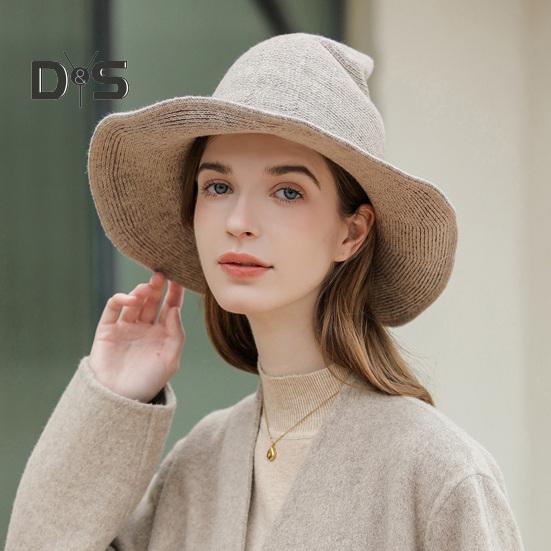 Witch Cosplay Hat Halloween Costume Knitted Foldable Pointed Solid Color Photo Prop Masquerade Festival Decoration Cap Headpiece