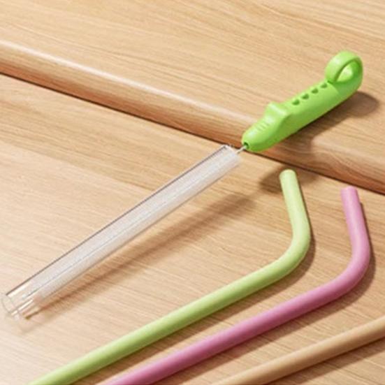 Set da 4 Pezzi Pennello per Pulizia con Manico a Coccodrillo, Pulitore per Cannucce per Alimenti con Asta in Acciaio Inossidabile, Strumento per la Pulizia di Spazi Stretti in Cannucce per Biberon e Tazze d'Acqua