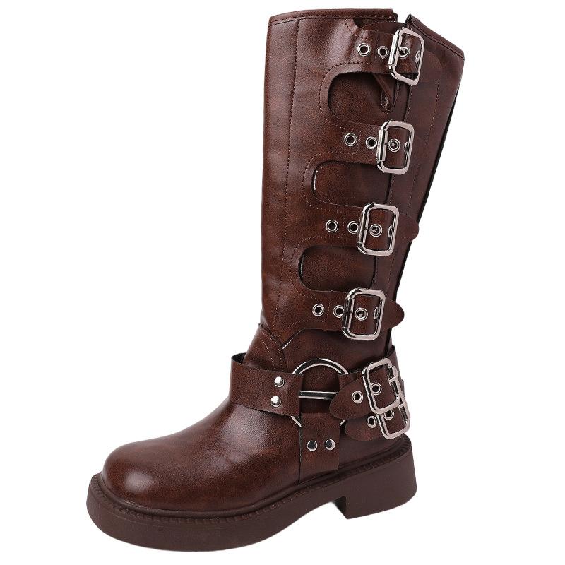 Retro Martin Boots Women's Fashion Versatile Design Sense 2025 Autumn and Winter New Brown High Boots Cowboy Boots Women's Boots