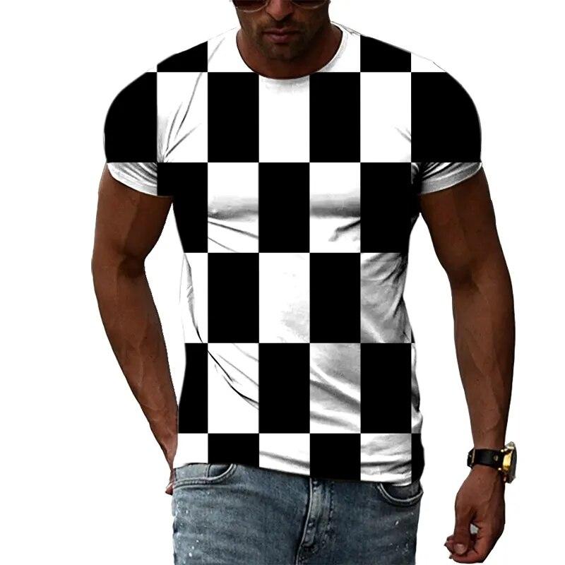 Freizeitgitter Sommer Beliebte Farbgittermuster Herren- und Damen-T-Shirts Print Hip Hop Rundhals-T-Shirts Kurzarmoberteile