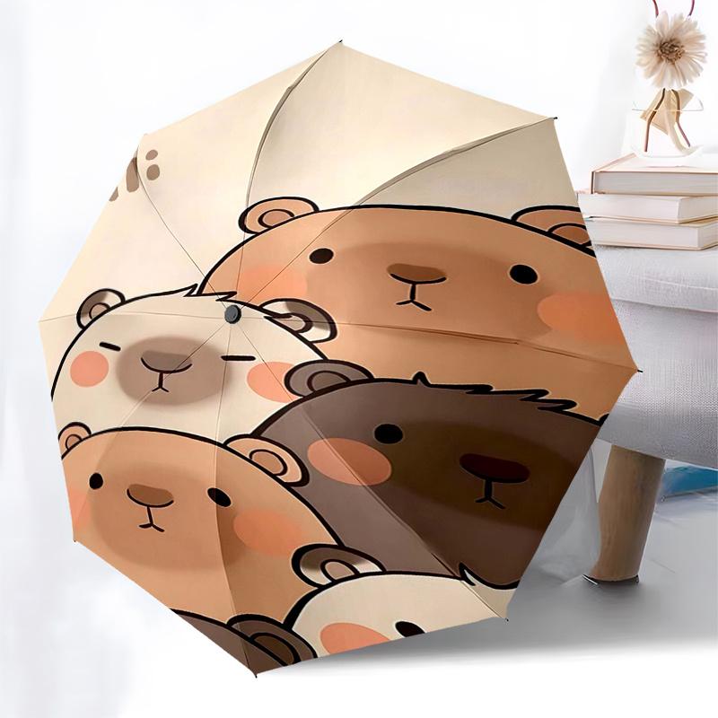Capybara Themed Travel Umbrella-8 Ribs Automatic Opening and Closing, Portable Folding Design, Compact and Stylish Umbrella Suitable for Out