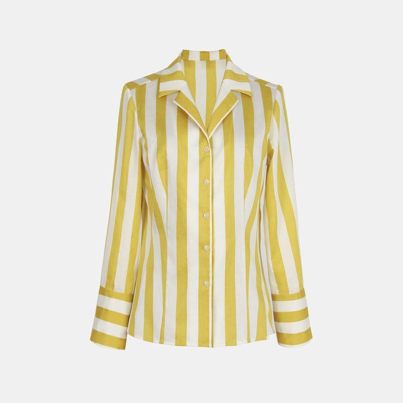 

Blue Rose Plus Size Women s Spring/Summer New Arrival Yellow-White Striped Design Shirt Gentle Tie-Neck Long Sleeves Shirt Suit collar L