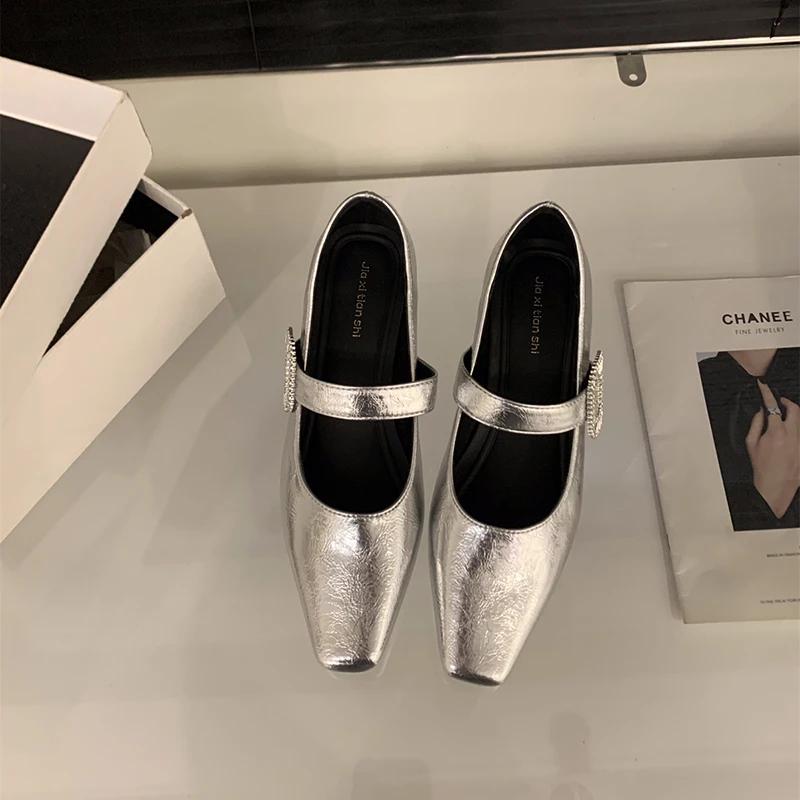 Designer Low Heel Women Mary Jane Shoes Fashion Shallow Crystal Buckle Shoes Ladies Casual Dress Street Style Shoes