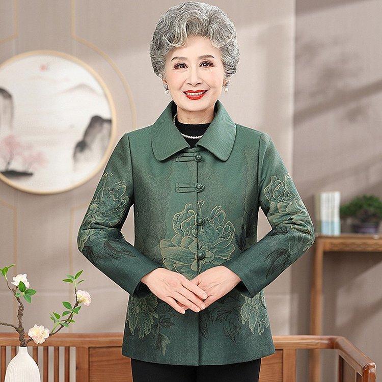 Stylish Spring/Autumn Floral Jacket for Middle-Aged and Elderly Women