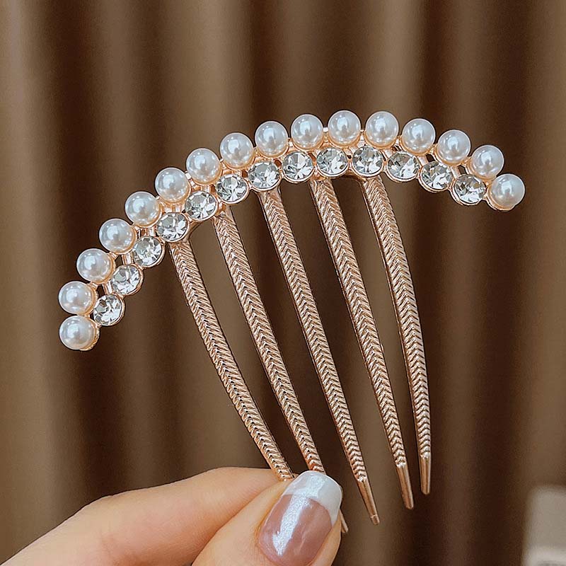 Korean White Pearl Crystal Hair Combs For Women Elegant Metal Pan Hair Insert Comb Ball Head Hairpin Hair Jewelry Accessories