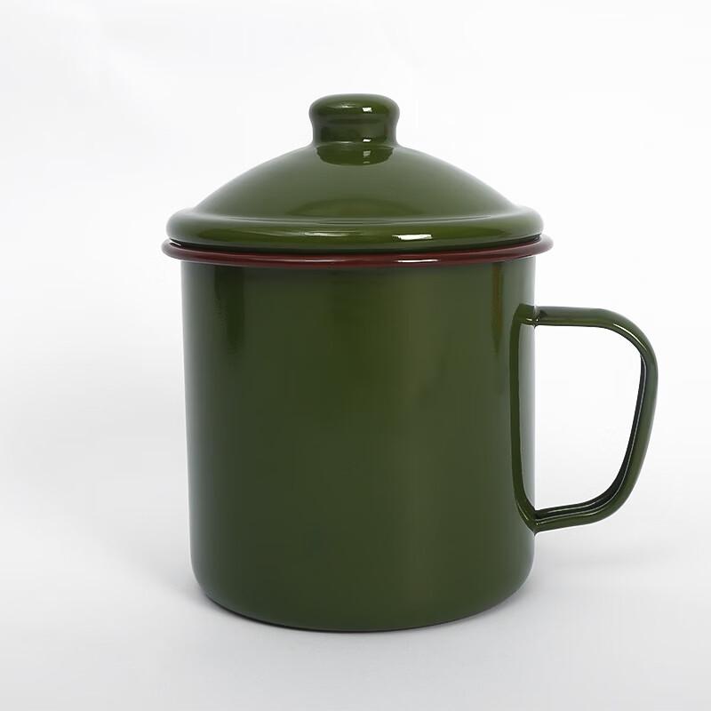 OLOEY Retro Army Green Enamel Mug with Lid