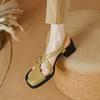 2024 Summer Retro Women Sandals Square Heels Genuine Leather Quality Pumps Leisure Style Party Office Lady Ladies Shoes Woman