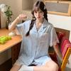 Women's Summer Ice Silk Pajama Set - Short Sleeve Cardigan & Shorts, Casual Cartoon Design, Wearable Outdoors