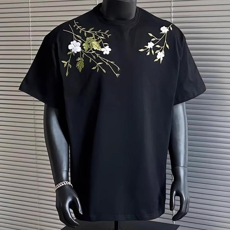Men's Versatile Printed T-shirt 2025 Summer Loose Trendy Men's Round Neck Top