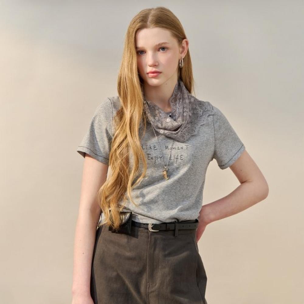 Maxza Lace Scarf SeT LeTTering T shirT zf06qT011na white/FREE