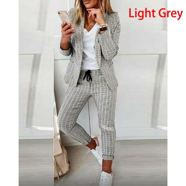 Women Elegant Long Sleeve Blazer Sets Lapel Neck Blazer Coat & Drawstring Pants Set Two Piece Outfits for Women