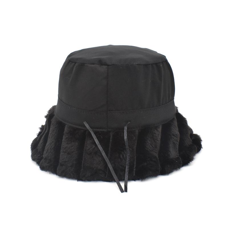 Winter Warm Rabbit Ladies Large Outdoor Terry Towelling Faux Fur Vintage Girls Plush Fur Thicken Stripe Bucket Cap Hat