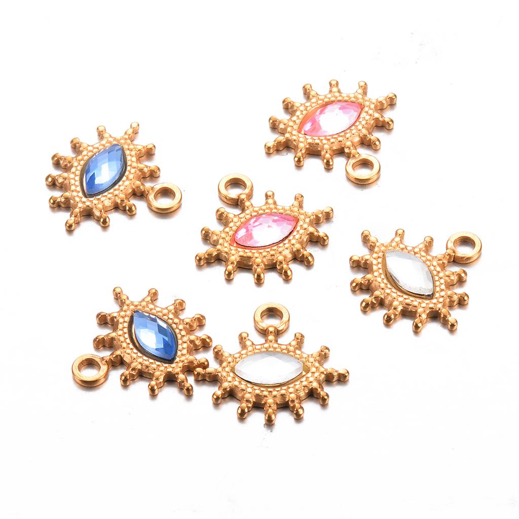 Wholesale 5pcs/lot Colorful Rhinestone Eyes Charms Stainless Steel Pendant For DIY Necklaces Earrings Jewelry Making Accessories
