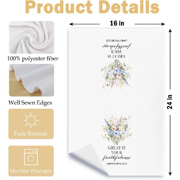 Floral Christian Kitchen Towels, Lamentations 3:23 Bible Verse Dish Towels, Christian Gifts for Women, Faith Based Gifts Hand Tea Towel for Bathroom