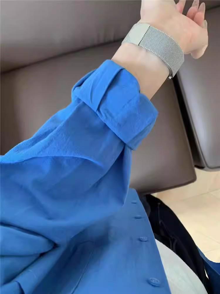 Plus Size Casual Long-Sleeve Plain Shirt for Spring and Autumn