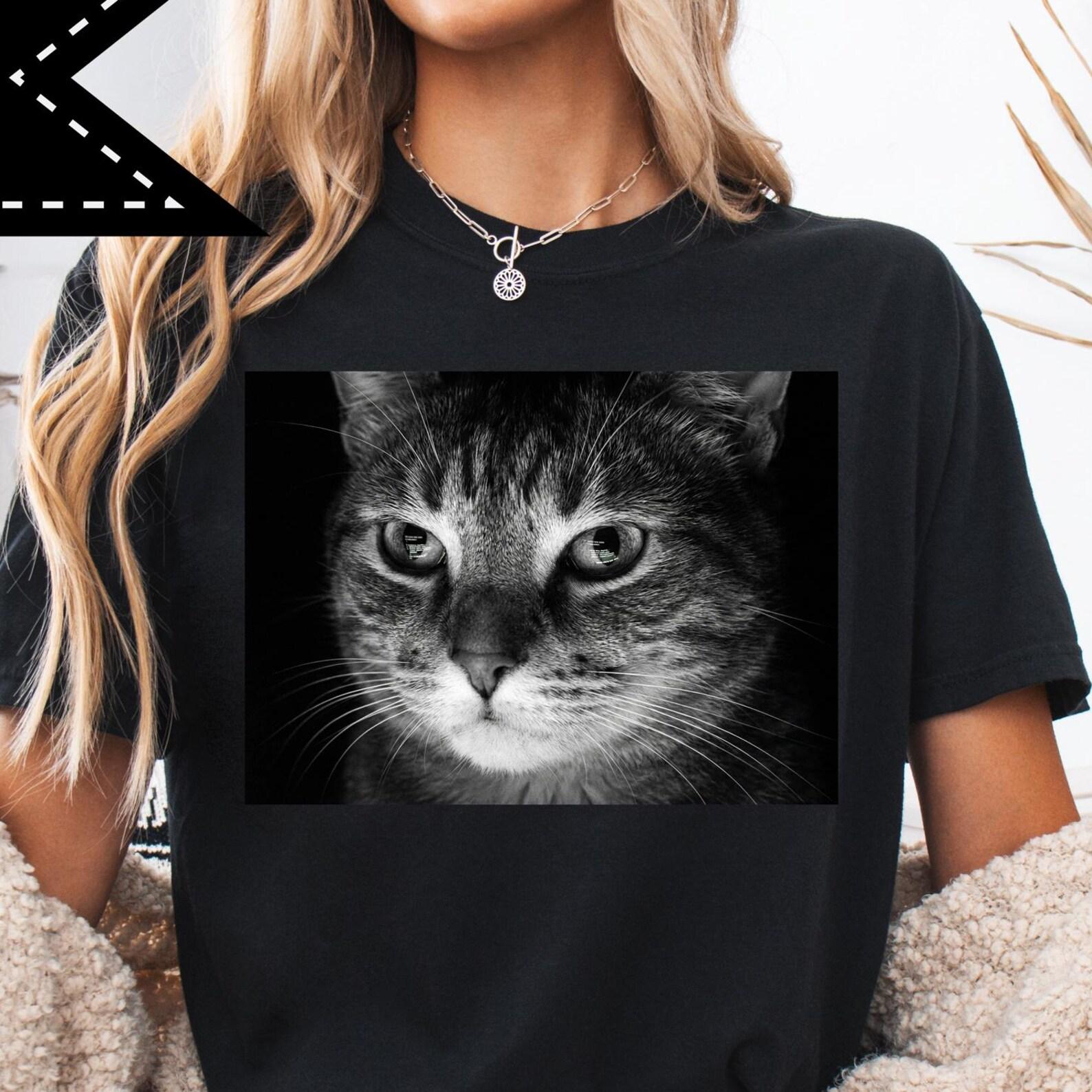 Mischievous Cat Face TShirt, Animal Meme Graphic Tee, Gift for Cat Lovers, Baggy Washed Animal Meme Gift L