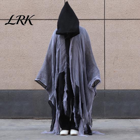 Stage Performance Ghost Cloak Grim Reaper Hooded for Men Women, Adult Scary Gothic Gauze Cape Wizard Cape, Halloween Cosplay Costume Masquerade Party