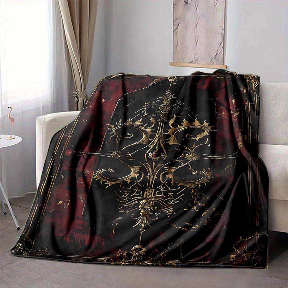 1pc Gothic Ornament Blanket, Lightweight Flannel Throw For Sofa, Bed, Travel, Camping, Livingroom, Office, Couch, Chair, And Bed,