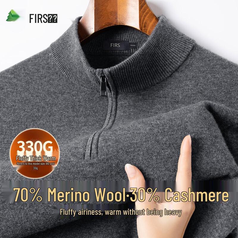 FIRS Men's Wool-Cashmere Blend Crew Neck Knit Sweater
