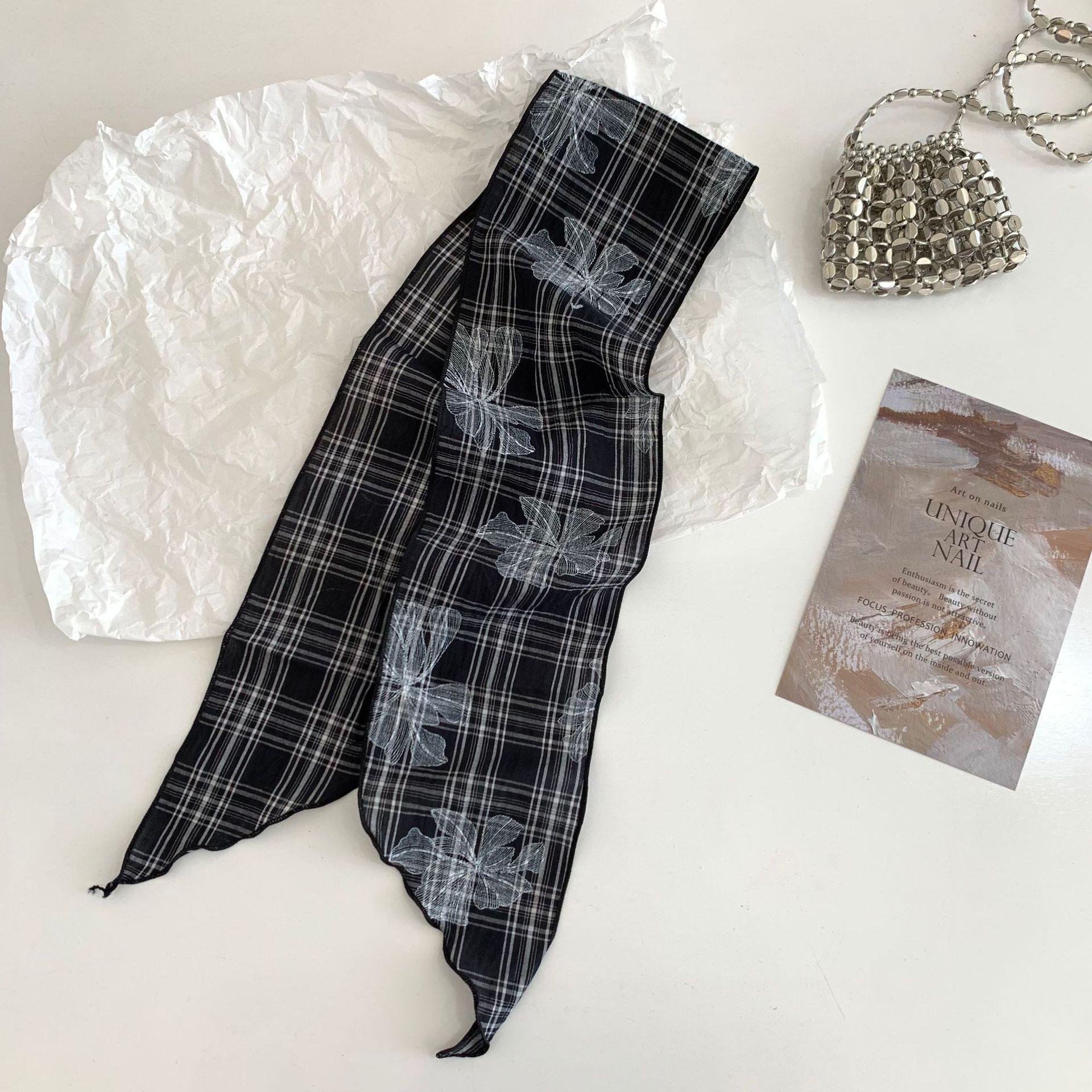 Different, Light And Thin Plaid Medium And Long Silk Scarf In Summer, Japanese Literary And Artistic Versatile Flower Decorative Streamer Headband 14-120