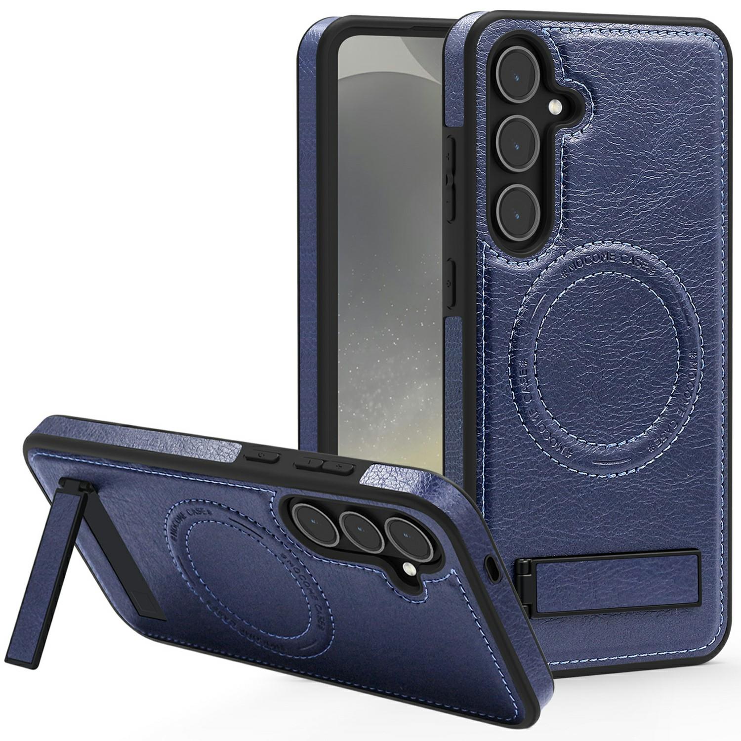 

For Samsung Galaxy S25+ Magnetic Case with Folded Kickstand PC Silicone Leather Phone Back Cover H