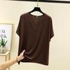 Women's Solid Color V-Neck Cotton Modal Short Sleeve Loose Top