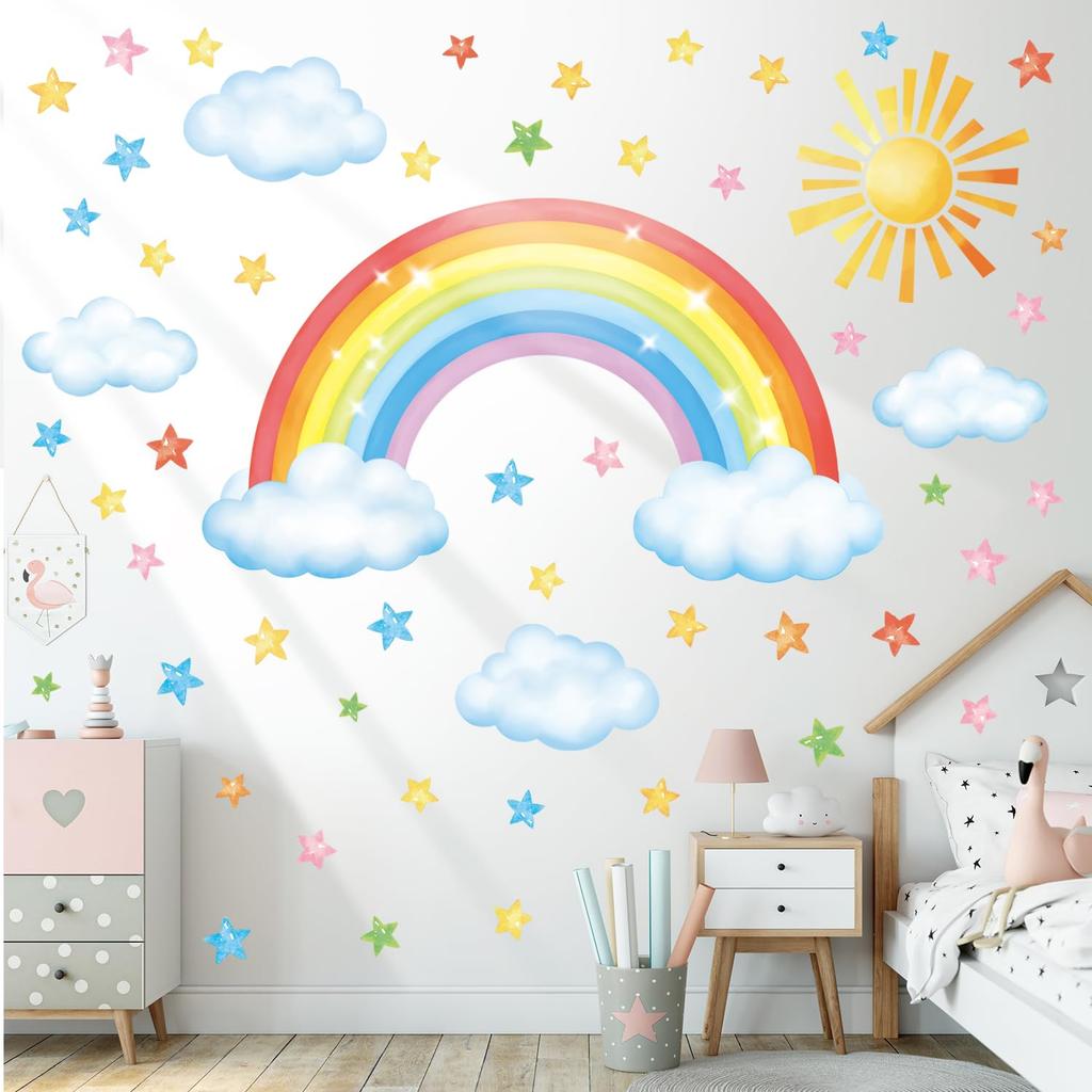 DECOWALL Clouds and Stars Wall Stickers Decorative Wall Art for DIY Wall Transfer Stickers Wall Art Stickers for Bathroom Bedroom Vinyl Teen Kids