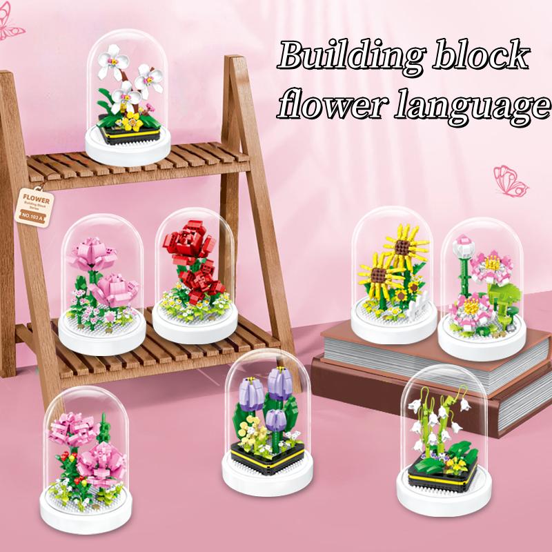 Micro Particle Building Block Flower Simulation Flower Rose DIY Puzzle Assembly Toy Desktop Decoration Children's Toy Girl Gift