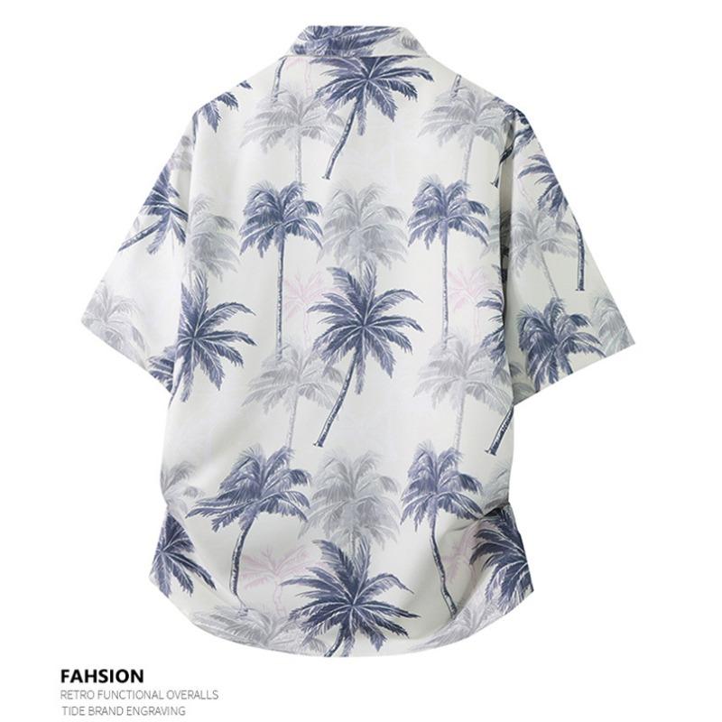 Men's Printed Gradient Short-sleeved Casual Button Beach Breathable Shirt